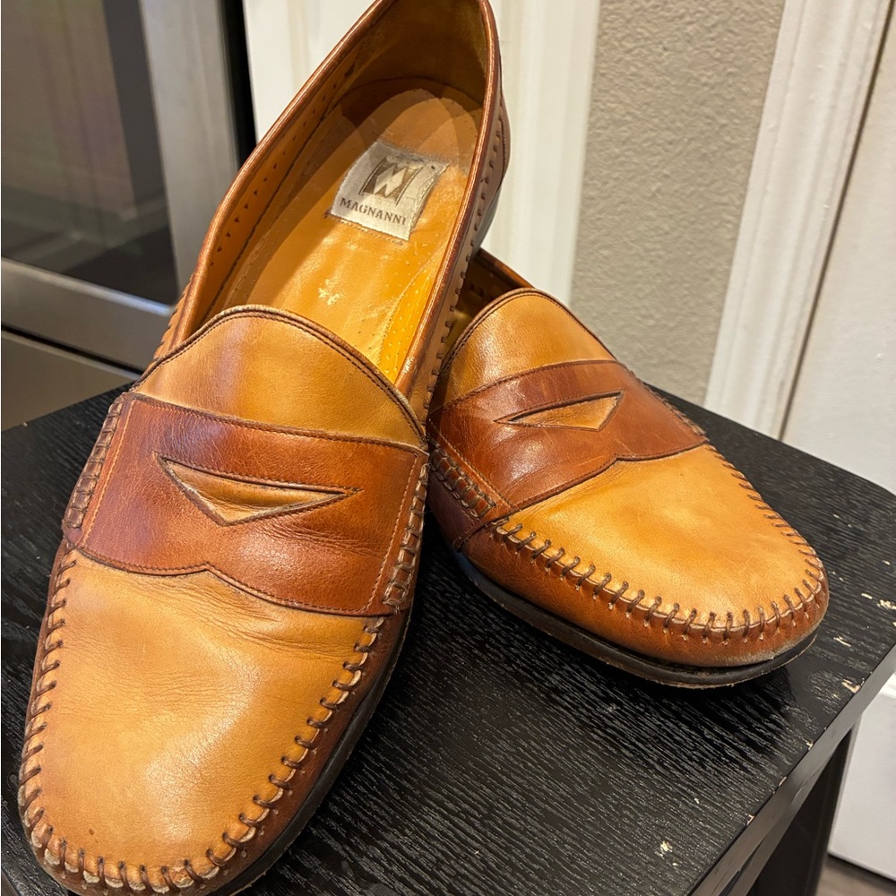 Vintage Magnanni Men's B759 Tan and Brown Leather Slip-On Loafers 11 D - Picture 8 of 8